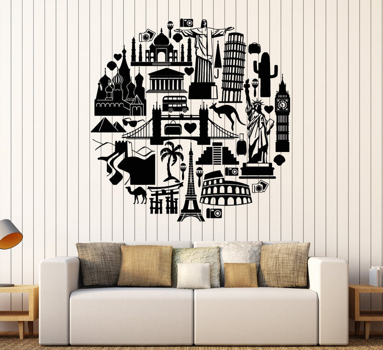 Vinyl Wall Decal Travel Tourism Tourist Sights World Stickers Unique Gift (1692ig)