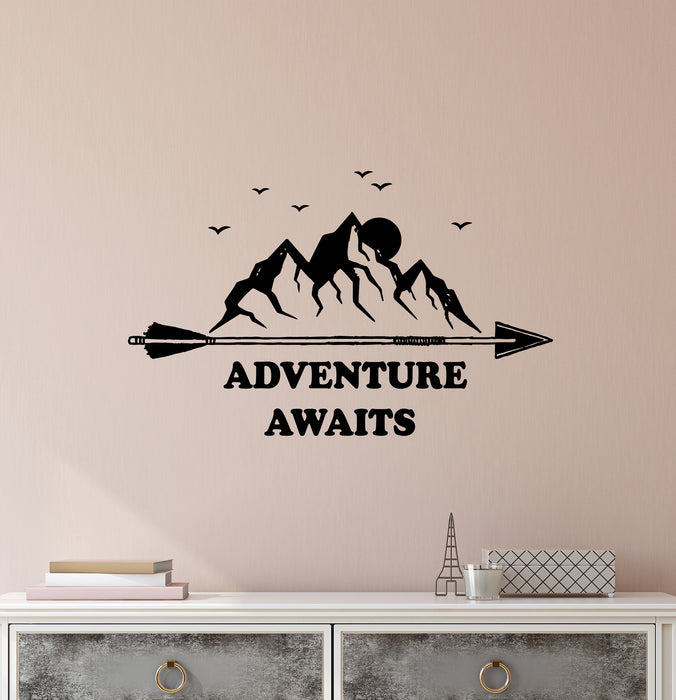 Vinyl Wall Decal Adventure Awaits Quote Travel Mountains Landscape Stickers (3898ig)
