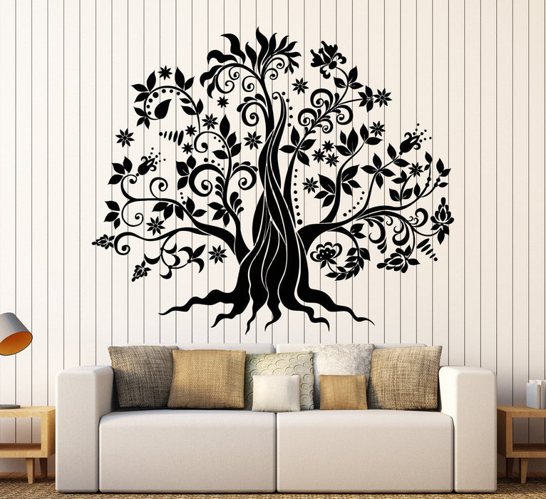 Vinyl Wall Decal Family Tree Flowers Nature Stickers Unique Gift (1337ig)