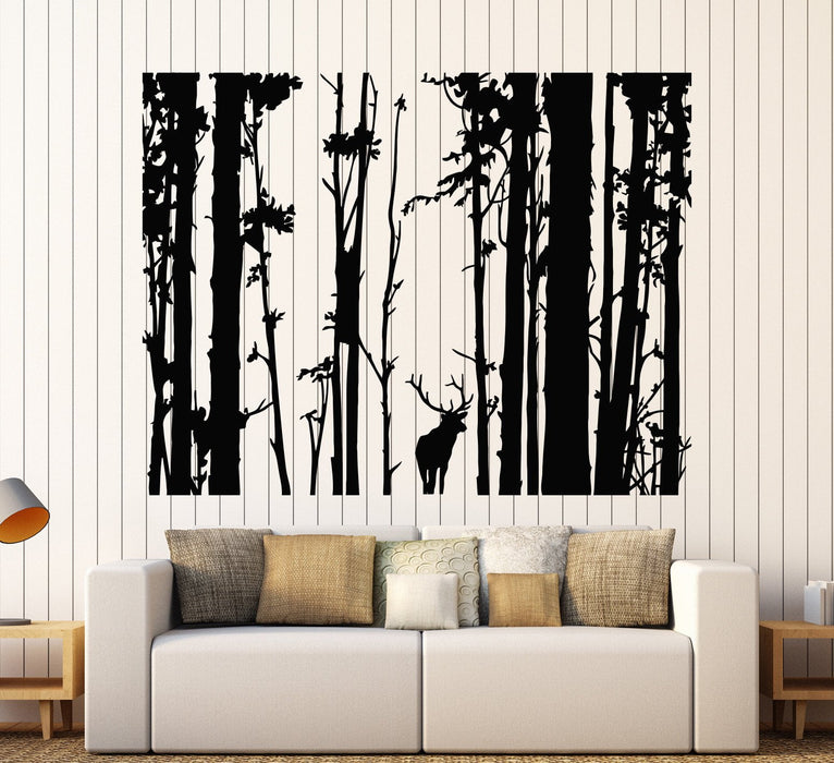 Vinyl Wall Decal Forest Landscape Trees Deer Animal Art Decor Stickers Unique Gift (1245ig)