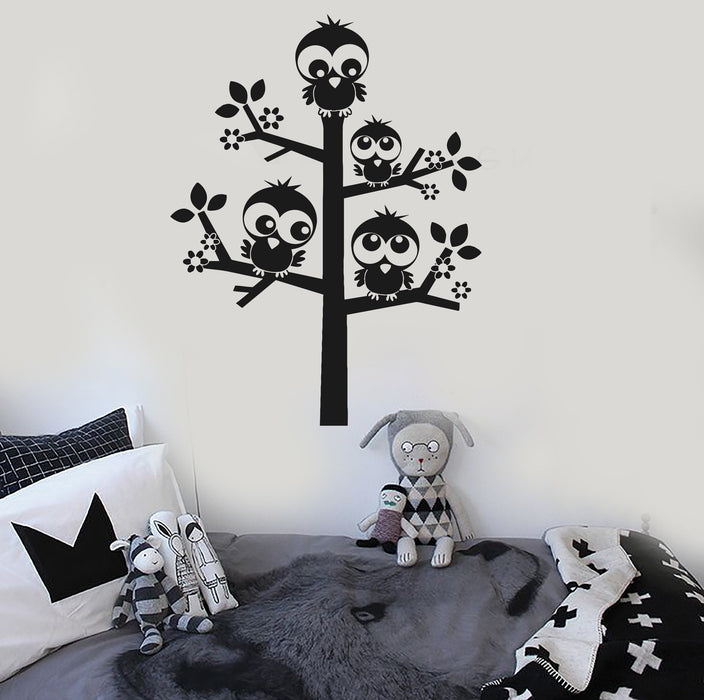 Autocollant mural en vinyle pour chambre d'enfant, arbre, oiseaux, chambre d'enfant, cadeau unique (ig4548)