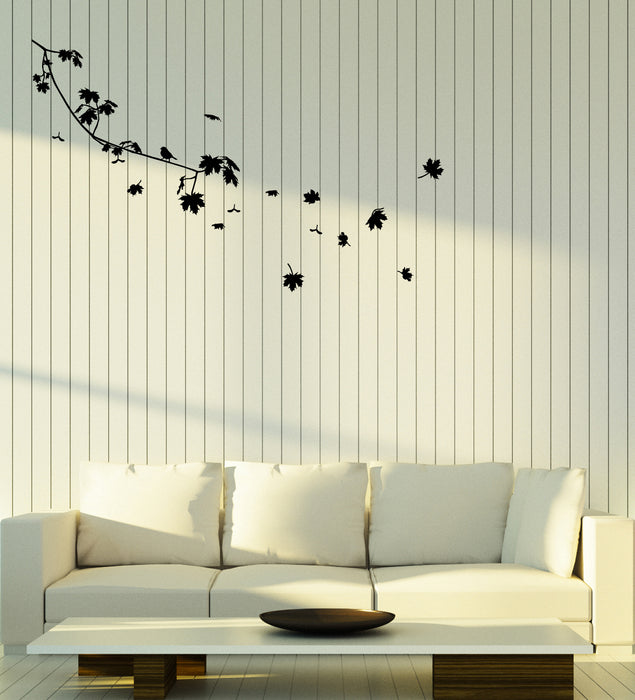 Vinyl Wall Decal Bird On a Maple Tree Branch Flowers Nature Stickers (4142ig)