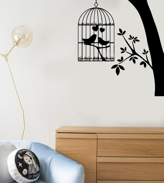 Wall Stickers Vinyl Decal Bird Cage Tree Branch Love Heart Decor Unique Gift (ig118)