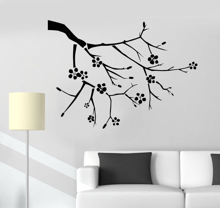 Vinyl Wall Decal Cartoon Asian Tree Branch With Sakura Flowers Stickers (3074ig)