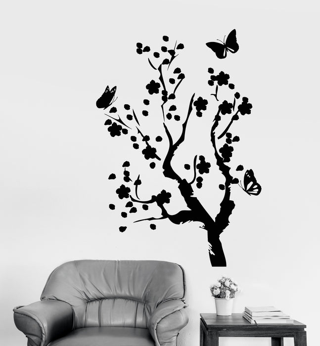 Vinyl Wall Decal Asian Style Sakura Tree Flowers Butterfly Stickers (2895ig)