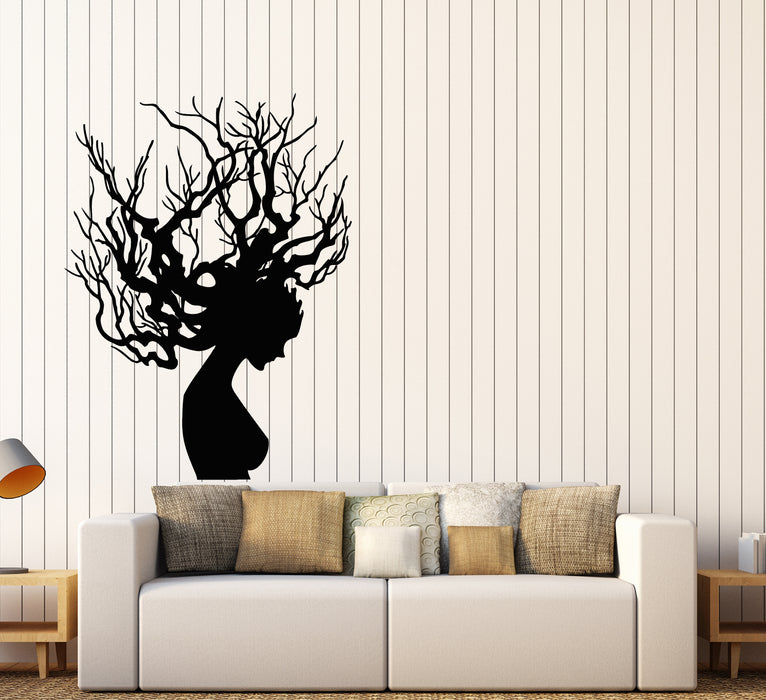 Vinyl Wall Decal Gothic Style Girl Hairstyle Tree Branches Stickers (3637ig)