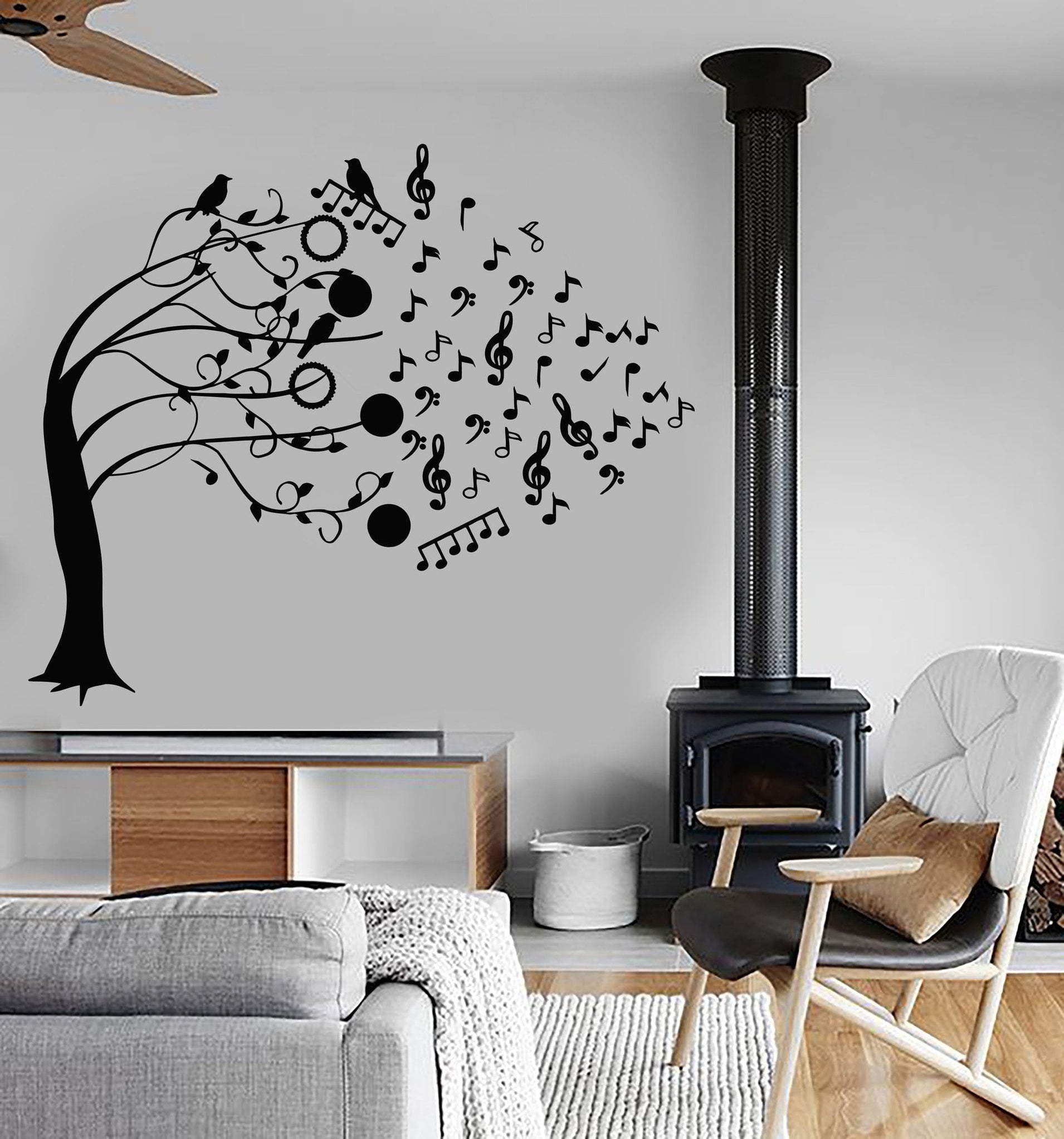 Vinyl Wall Decal Musical Tree Home Interior Notes Birds Stickers Uniqu ...