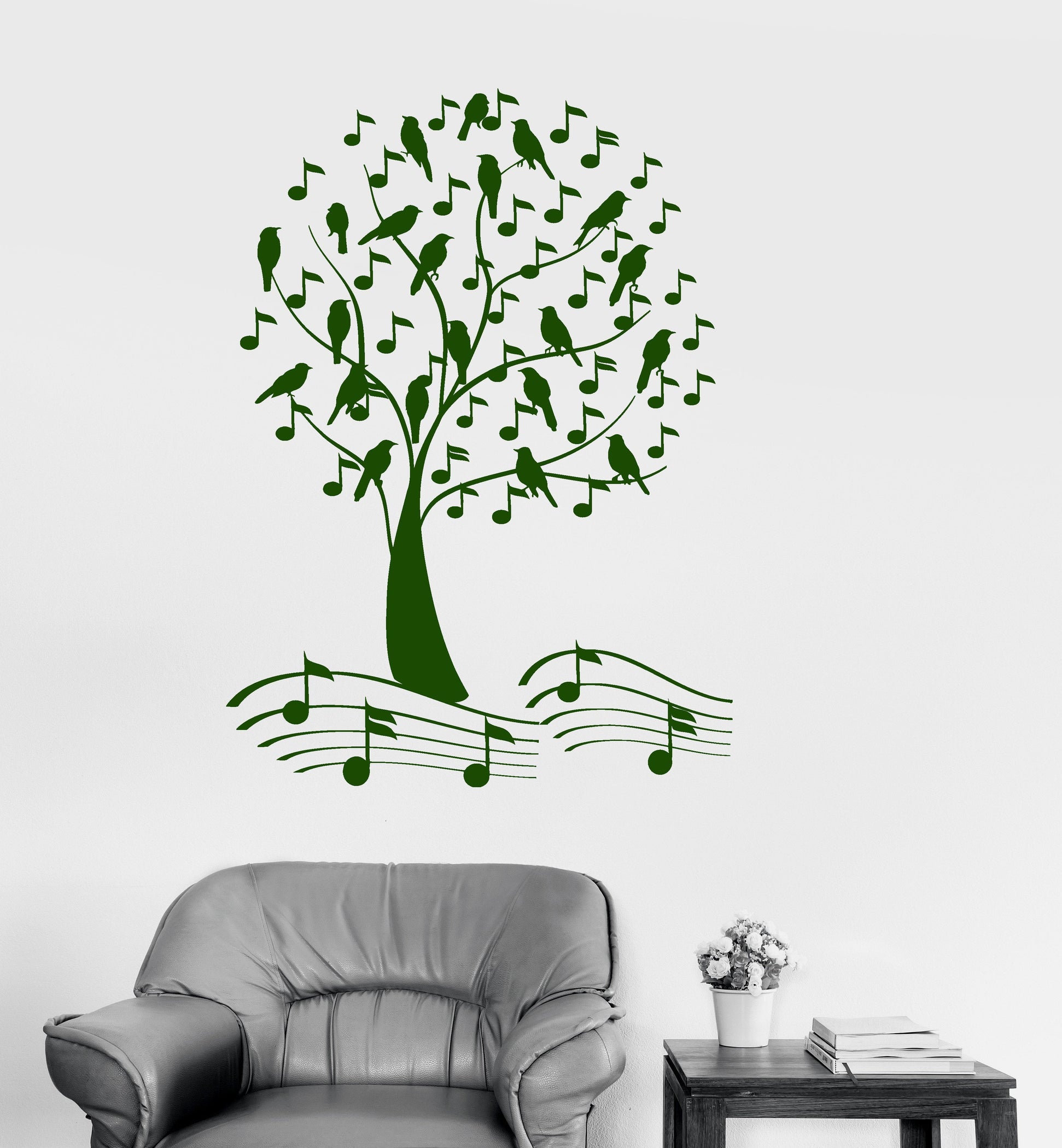 Vinyl Wall Decal Musical Bird Tree Music Notes Beautiful Branches Stic ...