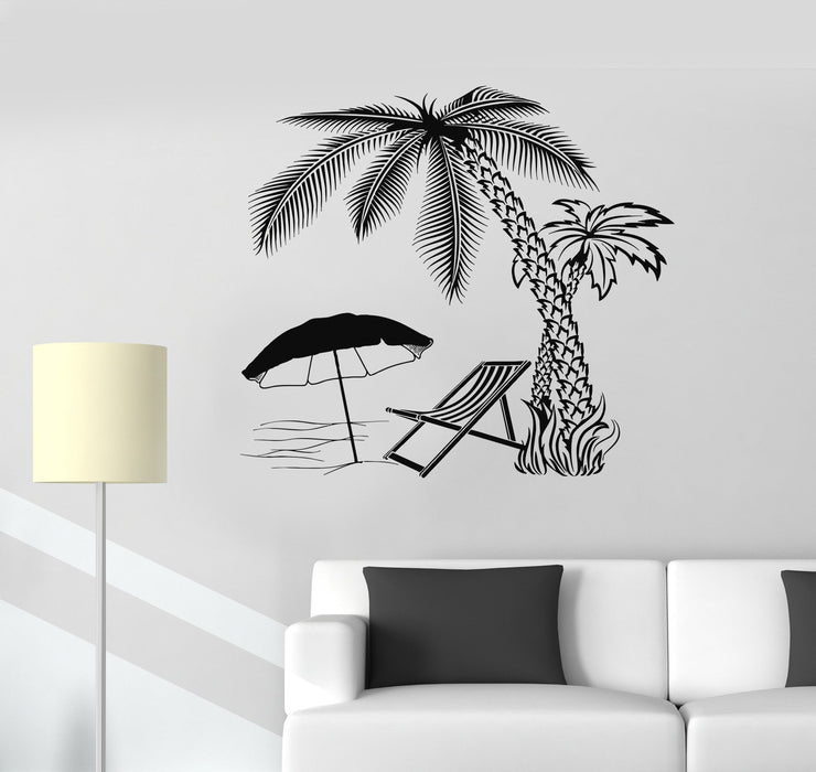 Vinyl Wall Decal Palm Beach Style Tree Island Lounger Stickers Unique Gift (1000ig)