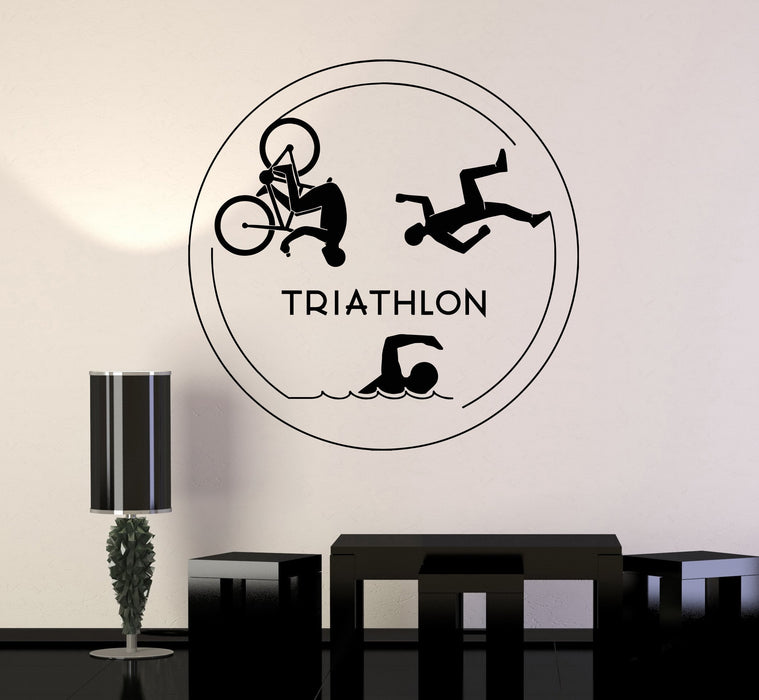 Vinyl Wall Decal Triathlon Sports Running Swimming Cycling Stickers Unique Gift (ig4841)