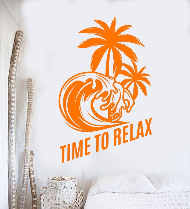 Vinyl Wall Decal Palm Beach Relax Tropical Tree Wave Ocean Sea Stickers Unique Gift (ig3594)
