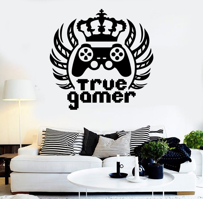 Vinyl Wall Decal True Gamer King Video Game Teen Room Stickers Unique Gift (ig3970)