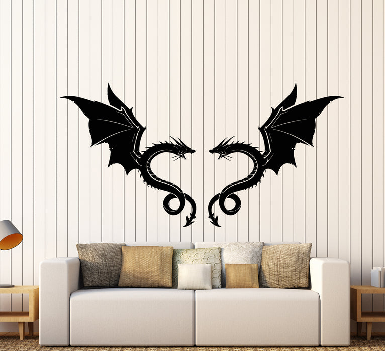 Vinyl Wall Decal Two Dragons Fly Celtic Fantasy Decor Stickers (3207ig)