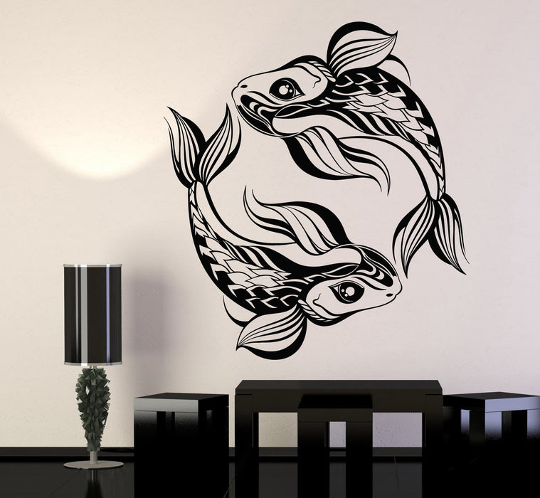 Vinyl Wall Decal Pisces Horoscope Animals Fishes Asian Style Stickers Unique Gift (1126ig)