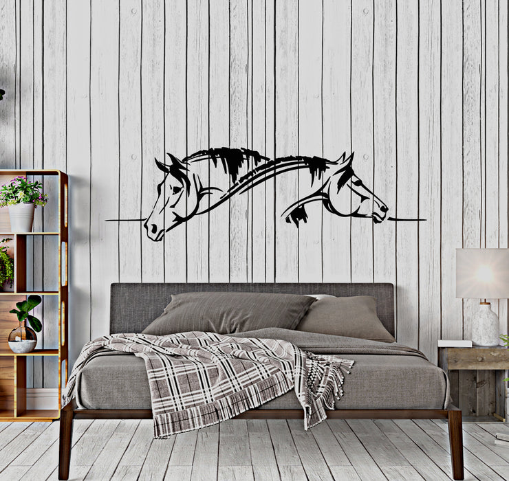 Vinyl Wall Decal Two Horses Heads Love Pets Romantic Stickers (3457ig)