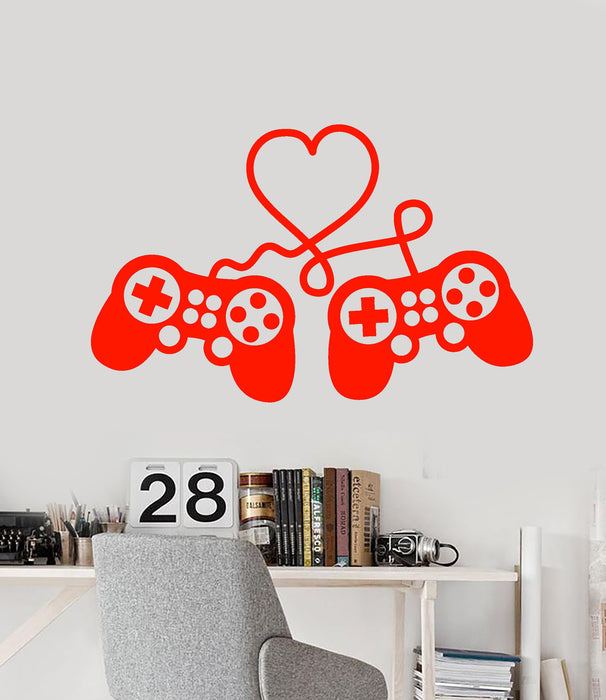 Vinyl Wall Decal Two Joystick Heart Love Gamer Room Video Game Stickers (2647ig)