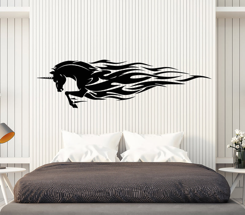 Vinyl Wall Decal Fairy-Tale Unicorn Forks Of Flame Stickers (2386ig)