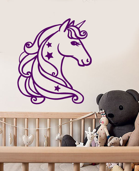 Vinyl Wall Decal Cartoon Unicorn Star Fairy Tale Children's Room Stickers Unique Gift (2088ig)