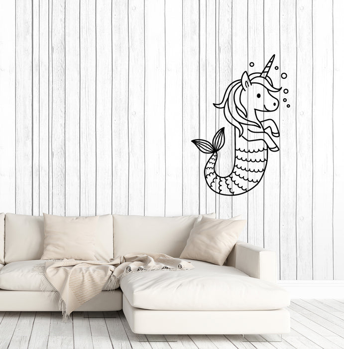 Vinyl Wall Decal Cartoon Unicorn Pony Mermaid Tail Baby Room Stickers (3900ig)