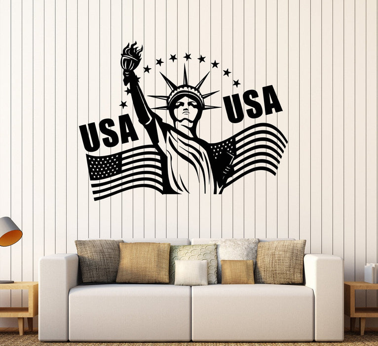 Vinyl Wall Decal Statue of Liberty USA American Flag Stickers Unique Gift (283ig)