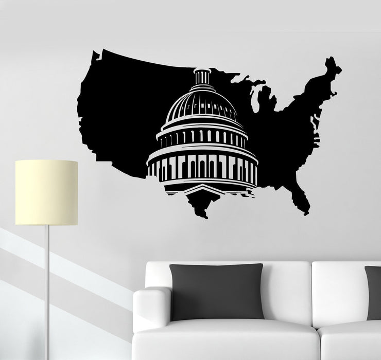 Vinyl Wall Decal USA Map United States Washington Capitol Stickers Mural Unique Gift (ig4993)