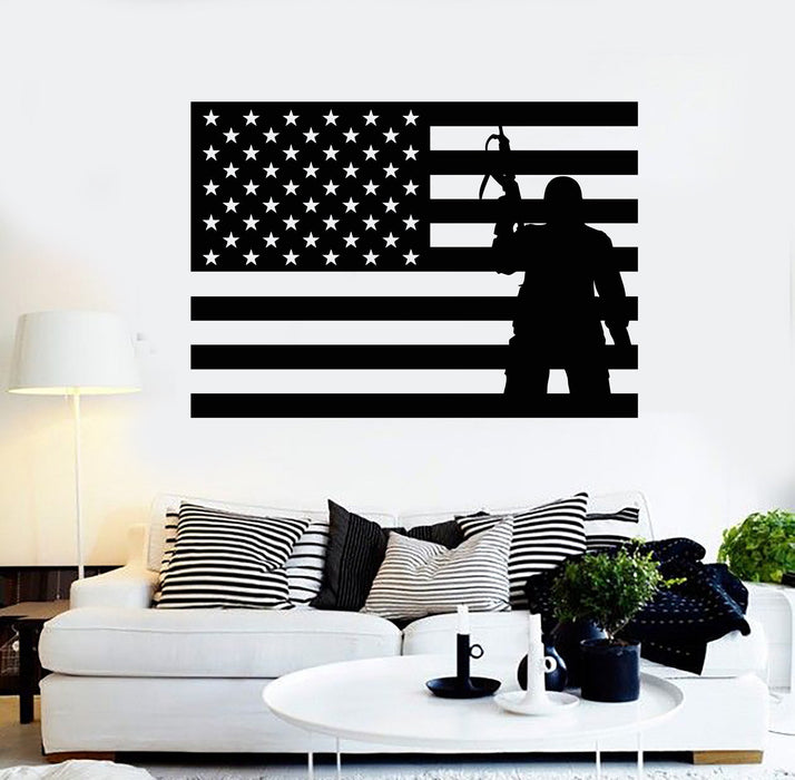 Vinyl Wall Decal USA Flag Soldier Patriotic Military Art Stickers Unique Gift (ig4093)