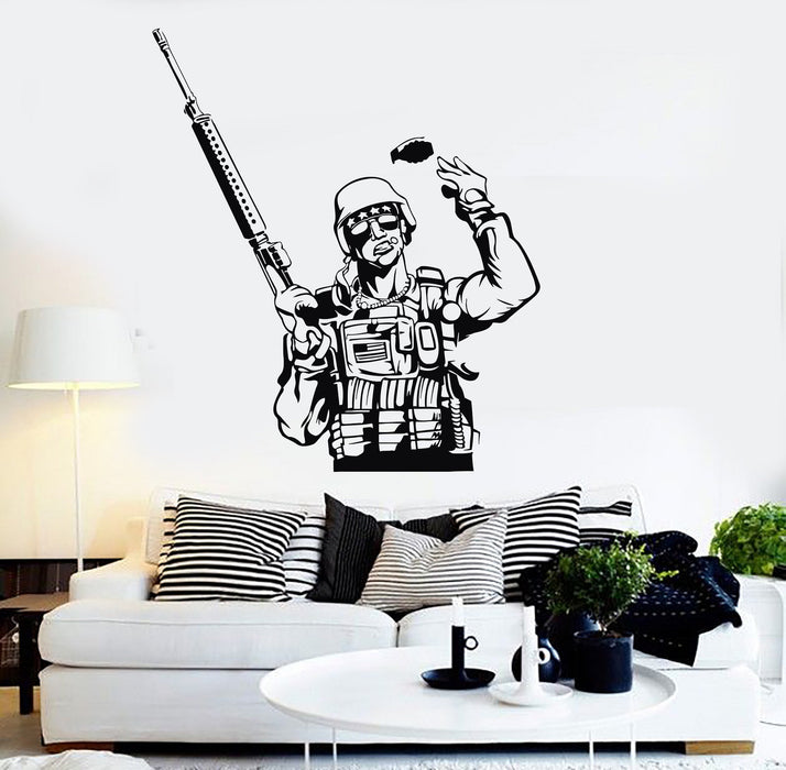 Vinyl Wall Decal American Soldier Military Art Boy Room Stickers Unique Gift (ig3945)