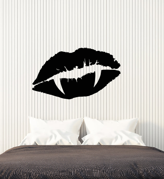 Vinyl Wall Decal Sexy Lips Vampire Girl Fangs Stickers (3608ig)