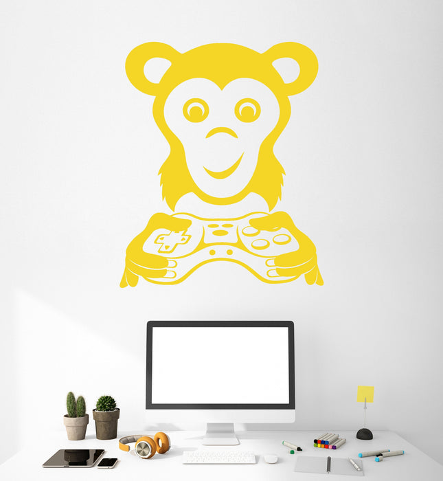 Vinyl Wall Decal Video Game Gamer Monkey Animal Joystick Stickers Unique Gift (1484ig)