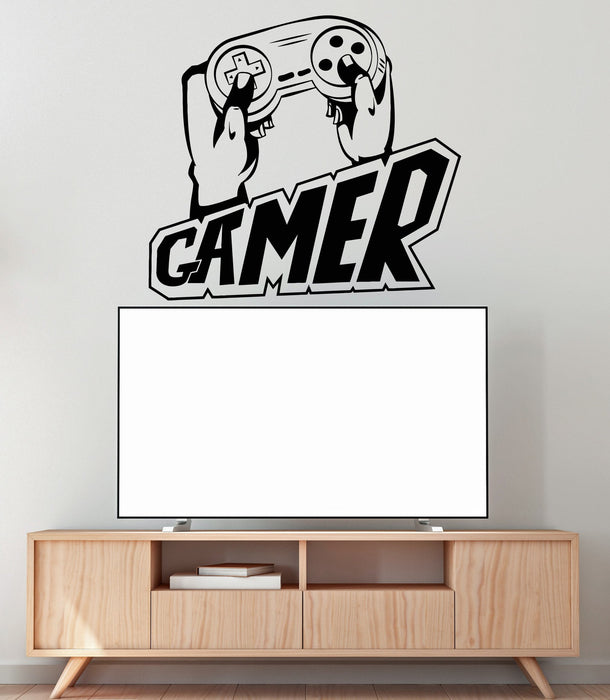 Vinyl Wall Decal Gamer Hands Joystick Video Game Player Stickers Unique Gift (1517ig)
