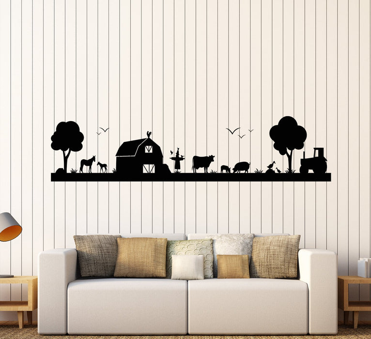 Vinyl Wall Decal Rural Landscape Village Livestock Tractor Stickers Unique Gift (1636ig)