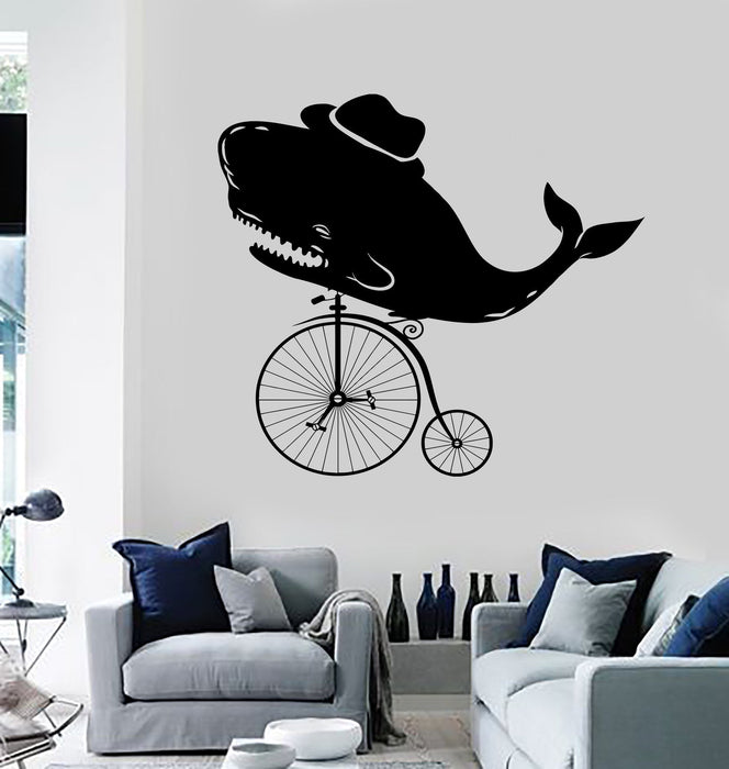 Vinyl Wall Decal Vintage Whale Velocipede Old Bicycle Stickers Unique Gift (ig4039)