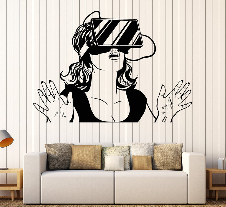 Vinyl Wall Decal Virtual Reality Headset VR Device Woman Stickers Unique Gift (ig4496)