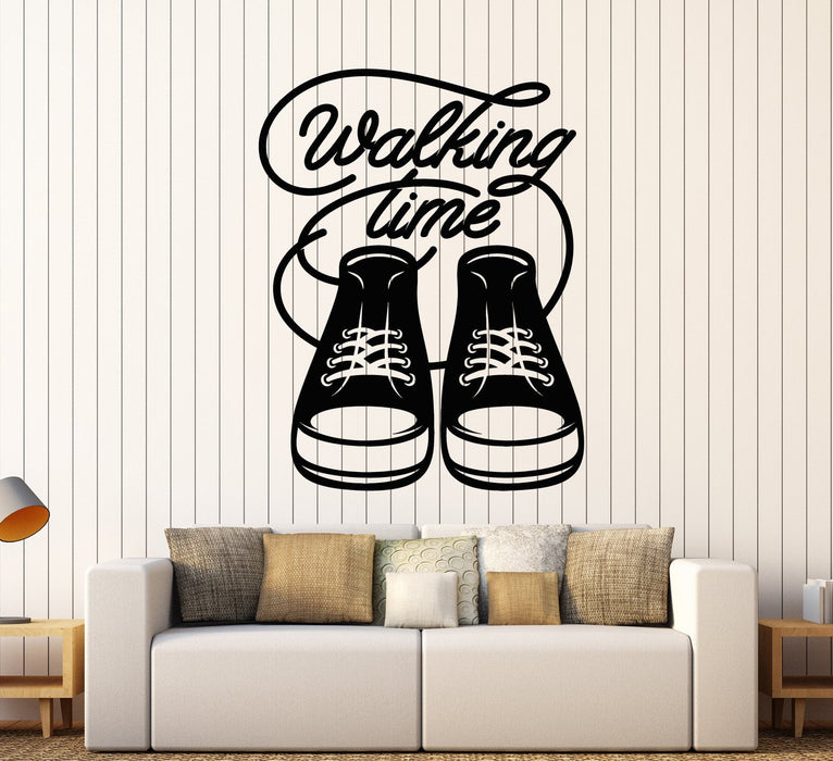 Vinyl Wall Decal Sneakers Walking Time Words Quote Teen Room Stickers (2377ig)
