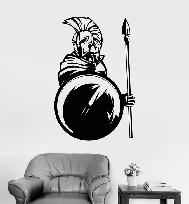 Vinyl Wall Decal Spartan Warrior With Spear Shield Helmet Stickers Unique Gift (1380ig)