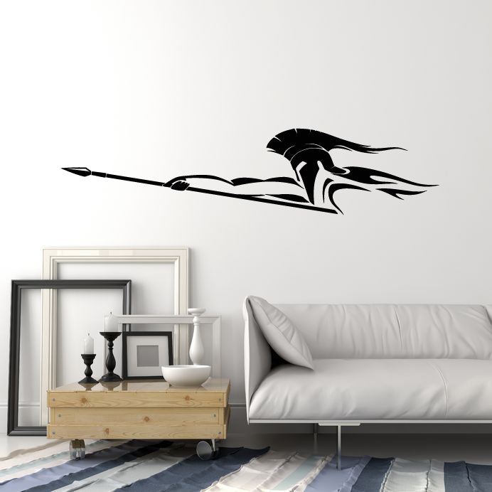 Vinyl Wall Decal Warrior With A Spear Spartan Man In Helmet Stickers (4049ig)