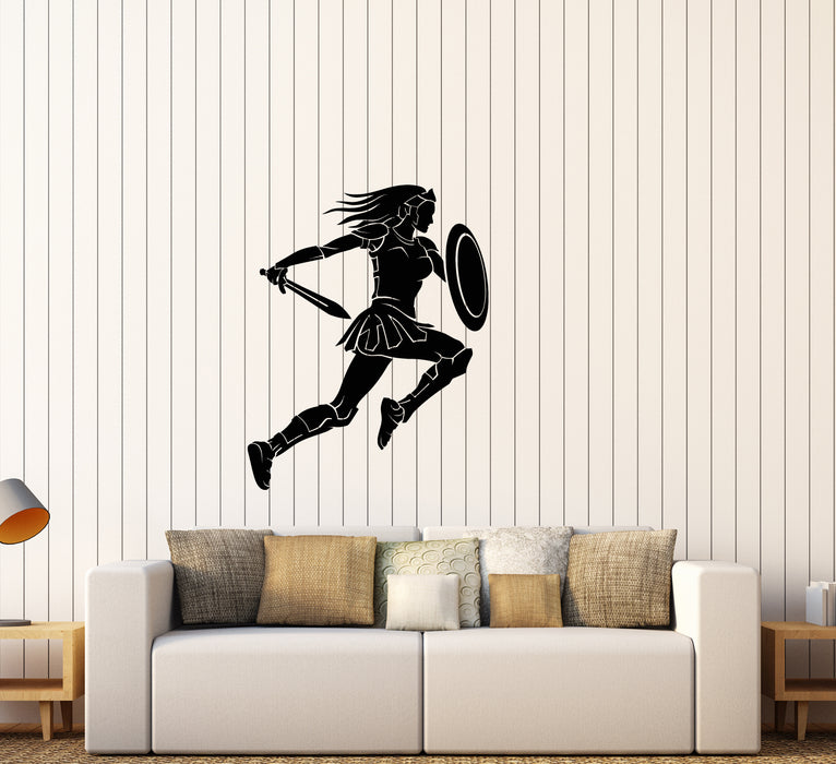 Vinyl Wall Decal Warrior Woman Armor With Sword And Shield Stickers (3682ig)