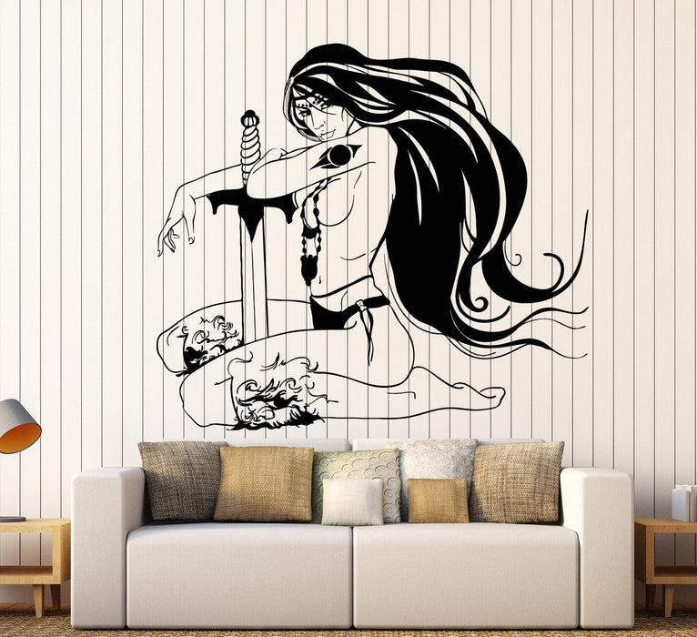 Виниловая наклейка на стену Девушка-воин с мечом Обнаженное сексуальное тело Наклейки Уникальный подарок (1224ig)