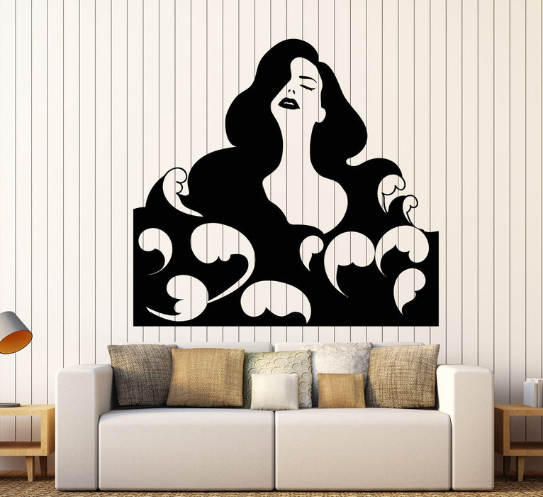 Vinyl Wall Decal Abstract Beautiful Girl Sea Waves Long Hair Stickers Unique Gift (1850ig)