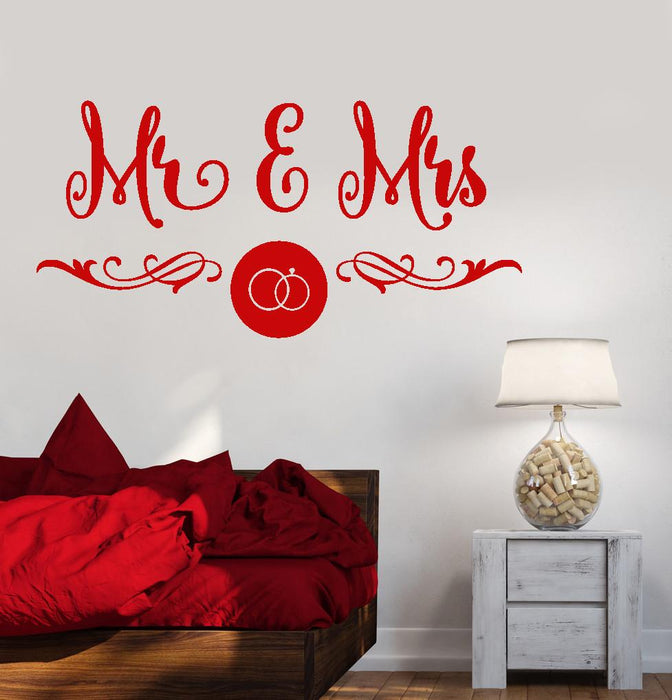 Vinyl Wall Decal Mr Mrs Wedding Salon Boutique Bedroom Design Stickers Unique Gift (930ig)