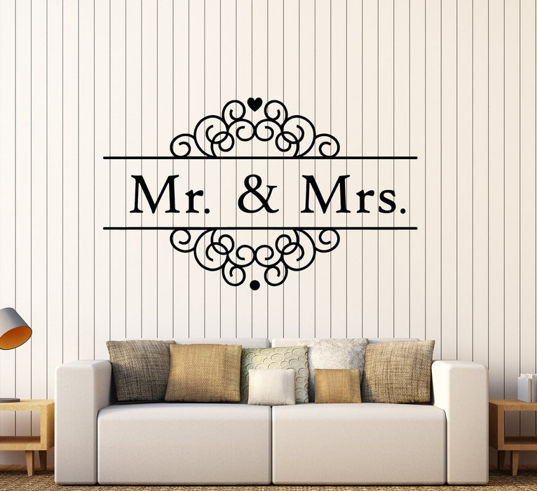 Виниловая наклейка на стену с логотипом Mr &amp; Mrs Wedding Salon Studio Love Family Наклейки Уникальный подарок (1897ig)