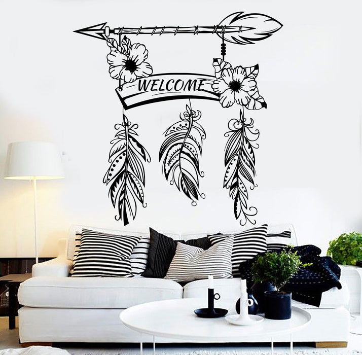 Vinyl Wall Decal Welcome Feathers Home Decoration Room Stickers Mural Unique Gift (ig4590)