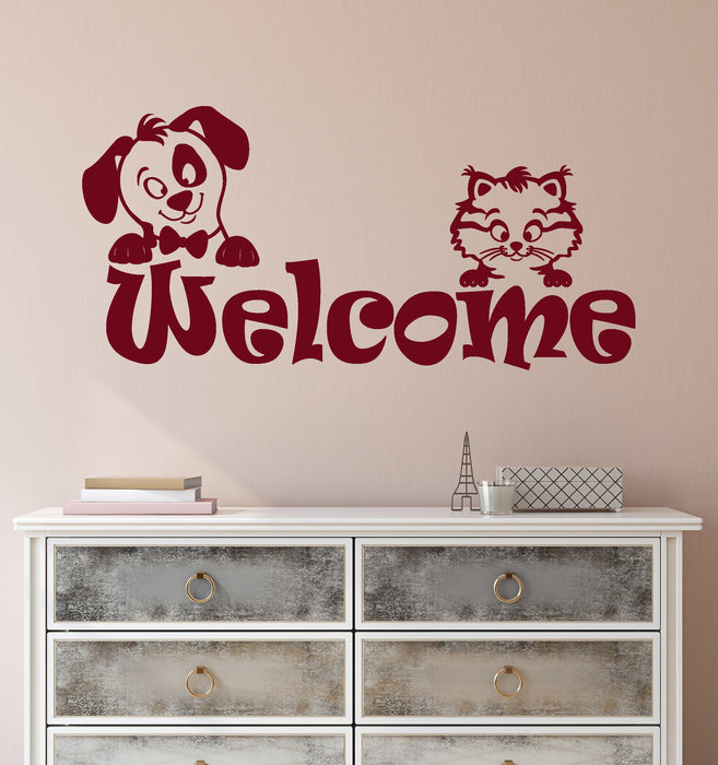 Vinyl Wall Decal Kitten Puppy Word Logo Welcome Pets Animals Stickers (2161ig)