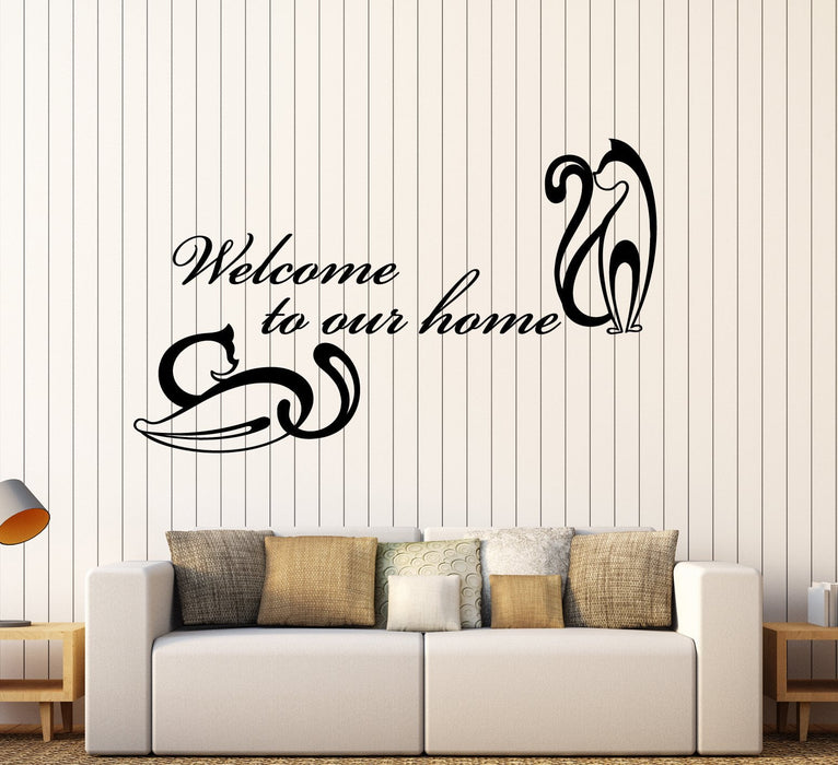 Vinyl Wall Decal Words Quote Welcome To Our Home Abstract Cats Stickers (2202ig)