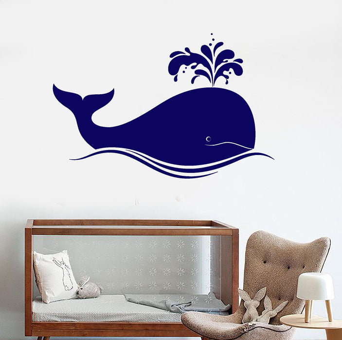 Vinyl Wall Decal Big Blue Whale Cartoons Sea Animals Stickers Unique Gift (1579ig)