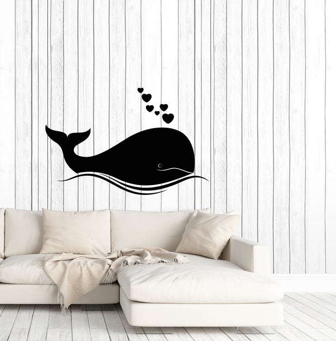 Vinyl Wall Decal Cartoon Sea Whale Hearts Baby Room Decor Stickers (3730ig)