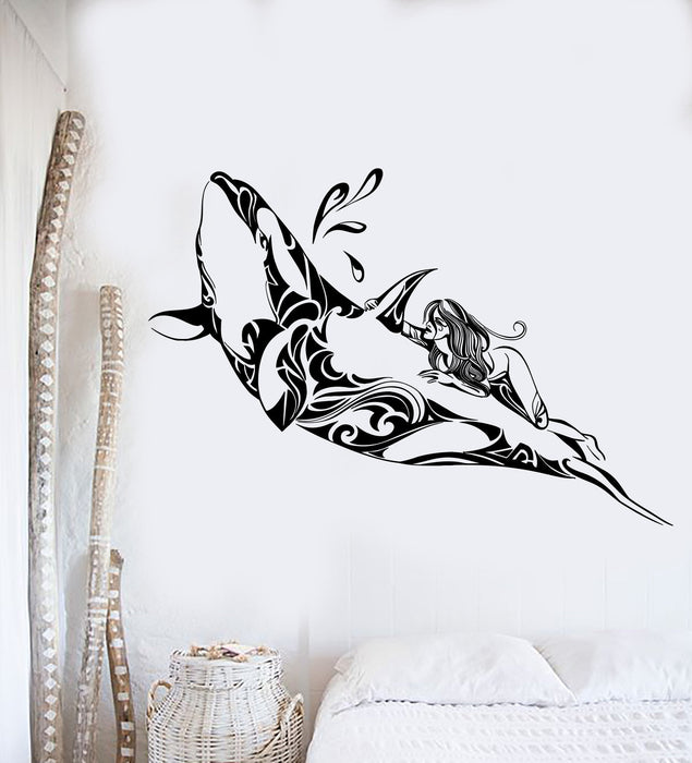 Vinyl Wall Decal Whale Girl Ocean Sea Pattern Marine Art Stickers Unique Gift (440ig)