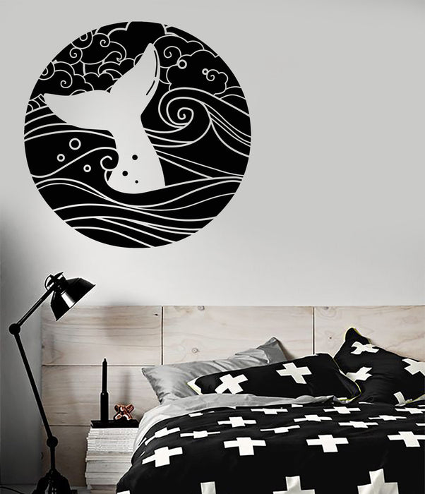 Vinyl Wall Decal Moon Sea Waves Whale Fish Tail Nautical Stickers (2983ig)