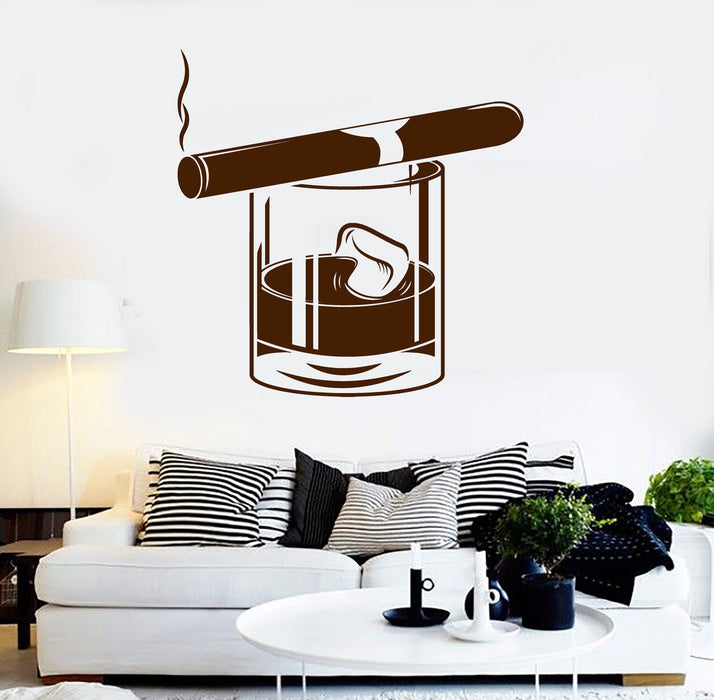 Vinyl Wall Decal Whiskey Glass Cigar Alcohol Bar Men's Style Stickers Living Room (ig4334)