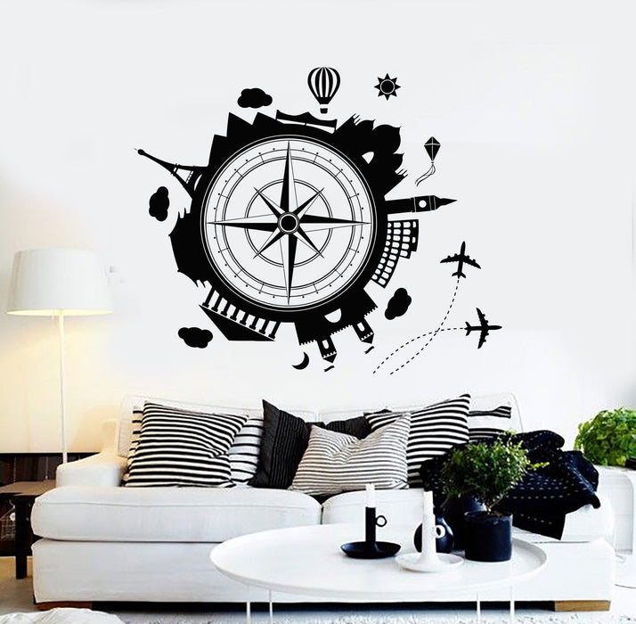 Vinyl Wall Decal Travel Agency Earth Wind Rose House Interior Stickers Unique Gift (ig4081)